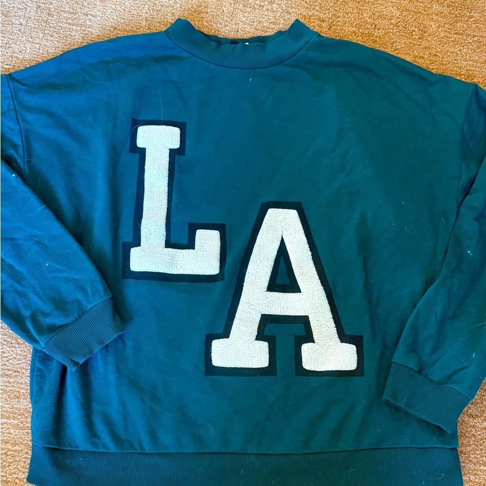 Divided Men's Crewneck Sweater with LA Chenille Letters - Teal